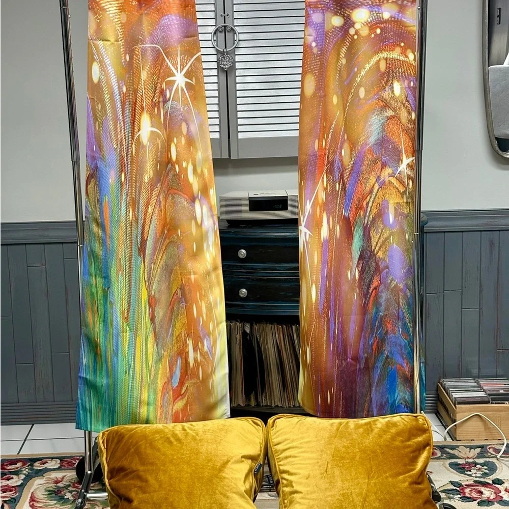Wayfair Abstract Galaxy Curtain Panels Set Of 2, Semi Sheer Colorful Print